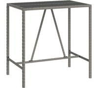 Mesa alta vidaXL con tablero de vidrio, gris, 110x70x110 cm, de ratán sintético