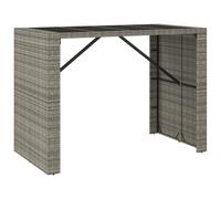 Mesa alta vidaXL con tablero de vidrio, gris, 145x80x110 cm, de ratán sintético