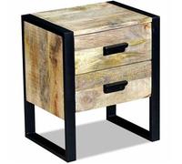 Vidaxl Mesa Auxiliar con 2 Cajones Madera Maciza de Mango 43x33x51 Cm Mesita Habitacion Mesitas de Noche Dormitorio para Salón, Estudio, Moderno Mesa Auxiliar