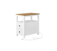 Mesa Auxiliar con 2 Cajones Marrón Nogal y Blanco