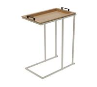 Mesa auxiliar con bandeja extraíble de estructura blanco roto 45x28x59cm