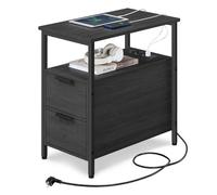Mesa Auxiliar con Multienchufe Gris Ahumado y Negro Clásico