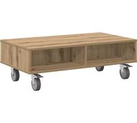 Mesa auxiliar con ruedas, estilo artesanal, roble, 90 x 50 x 30 cm