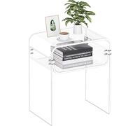 Mesa auxiliar de acrílico VEVOR, mesa de noche de 2 niveles, transparente, con espacio de almacenamiento, mesa rectangular moderna de acrílico, mesa auxiliar robusta para dormitorio, sala de estar u o