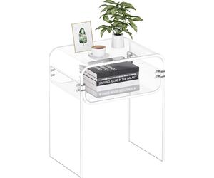 Mesa auxiliar de acrílico VEVOR, mesa de noche de 2 niveles, transparente, con espacio de almacenamiento, mesa rectangular moderna de acrílico, mesa auxiliar robusta para dormitorio, sala de estar u o