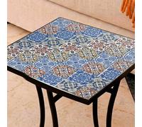 Mesa Auxiliar de Patio de Mosaico Redonda - Mesa de Café para Jardín y Terraza con Patas de Hierro Forjado Antióxido, Mesa Pequeña Decorativa para Exterior e Interior, 58x58x72, Modelo Marcos