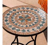 Mesa Auxiliar de Patio de Mosaico Redonda - Mesa de Café para Jardín y Terraza con Patas de Hierro Forjado Antióxido, Mesa Pequeña Decorativa para Exterior e Interior, Ø60x71, Modelo Patrik