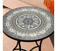 Mesa Auxiliar de Patio de Mosaico Redonda - Mesa de Café para Jardín y Terraza con Patas de Hierro Forjado Antióxido, Mesa Pequeña Decorativa para Exterior e Interior, Ø60x71, Modelo Santiago
