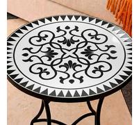 Mesa Auxiliar de Patio de Mosaico Redonda - Mesa de Café para Jardín y Terraza con Patas de Hierro Forjado Antióxido, Mesa Pequeña Decorativa para Exterior e Interior, Ø60x71, Modelo Louis