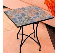 Mesa Auxiliar de Patio de Mosaico Redonda - Mesa de Café para Jardín y Terraza con Patas de Hierro Forjado Antióxido, Mesa Pequeña Decorativa para Exterior e Interior, 58x58x72, Modelo Vito