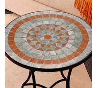 Mesa Auxiliar de Patio de Mosaico Redonda - Mesa de Café para Jardín y Terraza con Patas de Hierro Forjado Antióxido, Mesa Pequeña Decorativa para Exterior e Interior, Ø60x71, Modelo Duomo