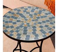 Mesa Auxiliar de Patio de Mosaico Redonda - Mesa de Café para Jardín y Terraza con Patas de Hierro Forjado Antióxido, Mesa Pequeña Decorativa para Exterior e Interior, Ø60x71, Modelo Petersbourg