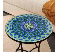 Mesa Auxiliar de Patio de Mosaico Redonda - Mesa de Café para Jardín y Terraza con Patas de Hierro Forjado Antióxido, Mesa Pequeña Decorativa para Exterior e Interior, Ø60x71, Modelo Basil