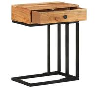 Mesa auxiliar en forma de U, hecha de madera de acacia maciza, con cajón