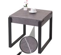 Mesa auxiliar HWC-L53, mesa de centro, mesita de noche, mesa de salón, mesa auxiliar, metal, 51x50x54 cm, diseño que imita el mármol, color gris