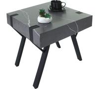 Mesa auxiliar HWC-L54, mesa de centro, mesita de noche, mesa auxiliar para sofá, mesa de salón, hierro y MDF, 50x55x50 cm, diseño que imita el mármol, color gris