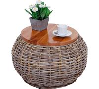 Mesa auxiliar HWC-M30, mesa de ratán, mesa para plantas, mesa de centro, mesa para lounge, mesa de madera, redonda, 33x49x49 cm, ratán Kubu natural