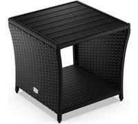 CASARIA Mesita Auxiliar de Poliratán Balcón Jardín 45x45x40cm Tablero WPC Mesa Altura Ajustable Negra