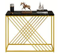 Mesa auxiliar - Mesa consola - Mesa de pared - Mesa de entrada - Mesa lateral - Metal negro moderno - Patas doradas