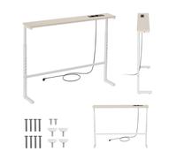 Mesa auxiliar/mesita de noche blanca con base de carga, tablero claro, altura ajustable de 62 a 83 cm, capacidad máxima de 25 kg, cable de 2,5 m, modelo MC-140 W, marca Maclean
