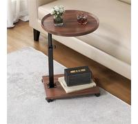 Mesa Auxiliar móvil de 2 Pisos con Ruedas extraíbles, Mesa de Centro con Tablero Giratorio 360° con Borde Elevado, Mesa de sofá Ajustable en Altura, para salón y Dormitorio, 40 x 30 x 45 - 80 cm