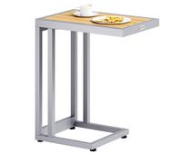 CASARIA® Mesa Auxiliar Lateral Jardín 4 Ruedas Giratorias 4 Patas Ajustables Carga 25Kg Marco Acero Resistente Intemperie Mesita Sofa Forma de C Crema