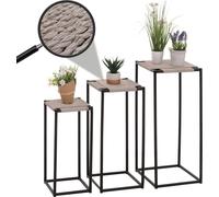 Mesa auxiliar para plantas HWC-N70, mesa lateral, soporte para flores, con estante, apilable, de metal y cuerda de papel, color gris