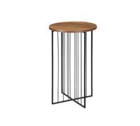 Mesa Auxiliar Redonda Alta MDF y Metal Efecto Madera 30x49 cm