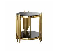 Mesa auxiliar redonda moderna 38 cm - mesa de té de lujo con base de acero inoxidable y tapa de vidrio - negro y dorado