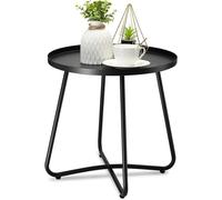 Mesa auxiliar redonda negra para exteriores de la marca Unyqoos®, fabricada con metal resistente a la intemperie y con revestimiento de pintura en polvo, con una capacidad de carga de hasta 40 kg, ide