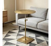 Mesa auxiliar redonda para sofá - Altura ajustable | Mesa de comedor de acero inoxidable dorada, mesa de bar redonda moderna de espacio pequeño para cafetería, bistró, patio trasero(Top 50cm)