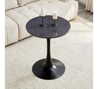 Mesa auxiliar redonda STILVORA, de 60 cm de diámetro, fabricada en MDF con aspecto de mármol . Mesa redonda con tablero termoformado. Mesa pequeña para comedor con pata de apoyo negra