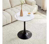 Mesa auxiliar redonda STILVORA, de 60 cm de diámetro, fabricada en MDF con efecto madera blanca. Mesa redonda con tablero termoformado. Mesa pequeña para comedor con pata de apoyo negra