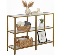 Relaxdays Mesa consola con 3 estantes de vidrio oro,transparente