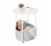 Mesa Auxiliar Relaxdays, Mesa de Centro Redonda con Cesta, HD: 50 x 40 cm, Mesa para salón, MDF y Metal, Blanco/Gris