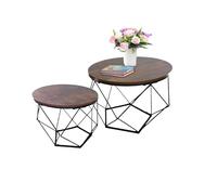 Mesa Auxiliar Relaxdays, Set de 2, Madera y Metal, diseño Industrial, mesas Redondas, salón, marrón/Negro