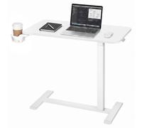 VEVOR Escritorio Elevable de Pie Móvil 800 x 400 mm Mesa Auxiliar Blanco | Estación de Trabajo para Hogar Oficina Sofá Cama, Altura Ajustable, Ruedas Escondidas, con Portavasos, Mesita para Laptop