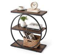 Mesa auxiliar VEVOR, estrecha, de 3 niveles, con estantes abiertos. Mesa de noche moderna con estructura de metal redonda. Mesa de centro de madera para sala de estar, dormitorio u oficina, de color m