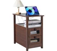 Mesa auxiliar VEVOR, mesita de noche con puertos USB y enchufes, mesa auxiliar de 4 niveles con espacio de almacenamiento y 2 cajones