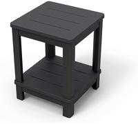 MESA BAJA DELUXE CON DOBLE ESTANTE EN RESINA PARA USO EXTERIOR (39179)