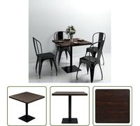 Mesa bistró Living Store, tablero de MDF y estructura de acero, forma cuadrada, 80x80x75 cm, acabado en roble oscuro