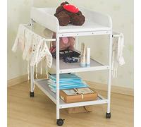 Mesa cambiador plegable con cesta de almacenamiento al lado, estructura de hierro, carga máxima de 25 kg para recién nacidos, diseño ergonómico, mesa cambiador plegable y portátil (84 x 72 x 90 cm