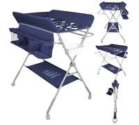 Mesa cambiador universal extraíble con cesta de almacenamiento, cinturón de seguridad y 4 ruedas con frenos, ajuste de altura en cuatro posiciones, 80 x 58 x 90 cm (azul marino)