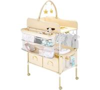 Mesa cambiadora plegable para bebés con cesta lateral y barra para colgar, color beige