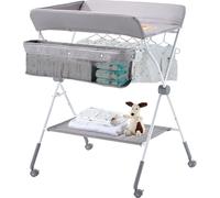 Mesa cambiadora VEVOR plegable, estación de cambio con 2 cajones para pañales, cesta lateral y barra para colgar ropa. Combinación portátil y ajustable en altura, con ruedas fijas, ideal para el cuart