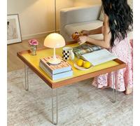 Mesa centro superficie madera maciza, marco acero inoxidable color vibrante | Mesa De Centro Moderna De Lujo,Mesa Decorativa Baja Minimalista Para Salón(Yellow)