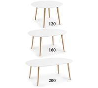 Mesa Comedor Extensible HOGARDECORA de 120 a (160 a 200) x 120 cm - Redonda Blanca - Madera de Haya Natural