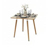 Relaxdays Mesa comedor cuadrada con patas de bambú marrón claro