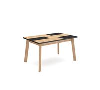 Mesa comedor, mesa fija cocina y salón, 140x90x75cm, para 6 comensales, patas de madera, roble y negro