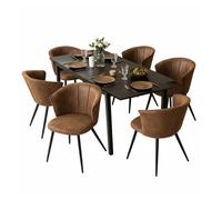 Mesa comedor negra con 6 sillas coquille suede marrón estilo moderno patas metálicas